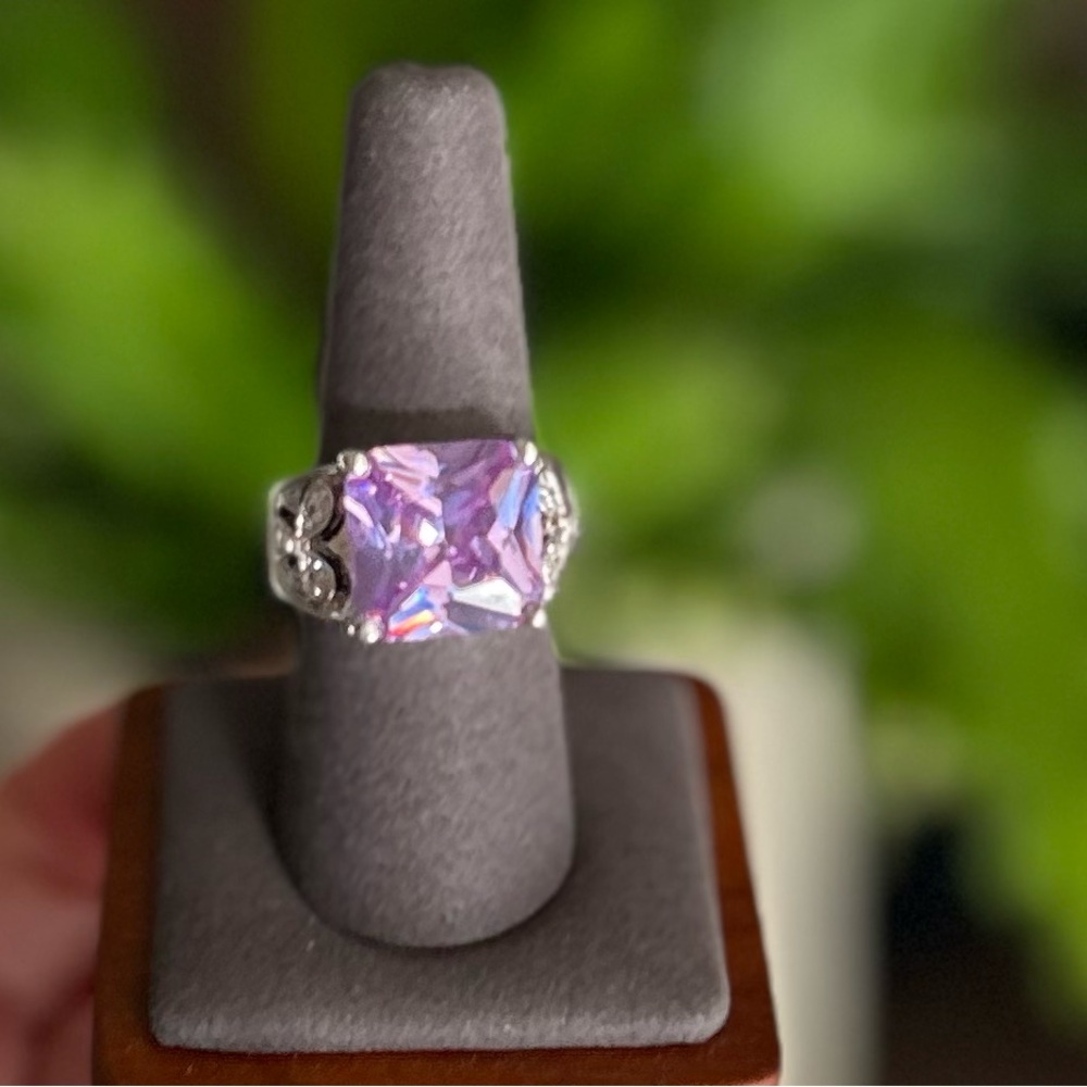NWOT Lavender Inlaid CZ Cocktail Ring, Sz 8